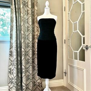 Strapless Black Silk and Velvet Midi Dress - Cocktail/Evening - Size 6